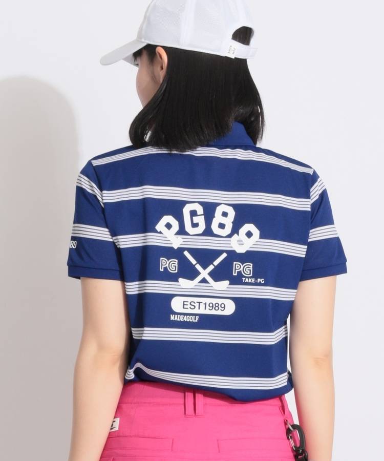 PG 【接触冷感】鹿の子ボーダー半袖ポロシャツ