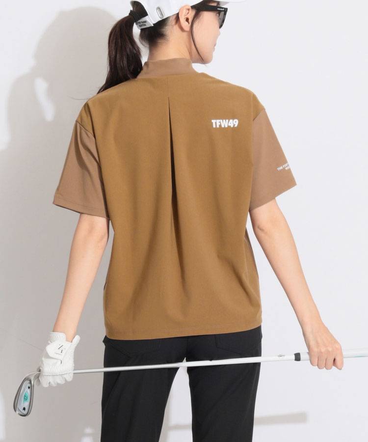 TF 【ストレッチ】異素材切替えモックネック半袖カットソー