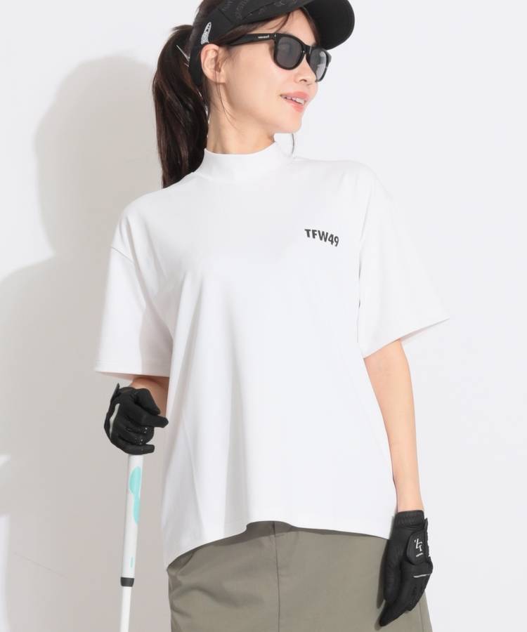 TF 【ストレッチ】異素材切替えモックネック半袖カットソー