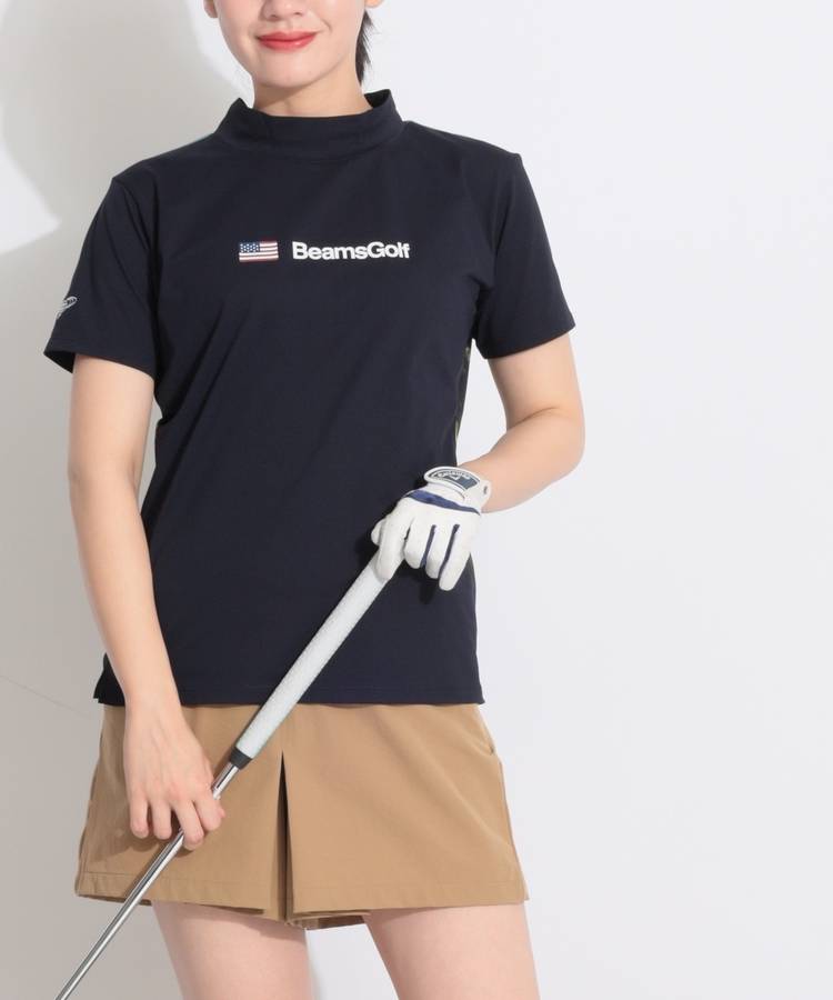 BE 【吸水速乾UV】バックプリントモックネック半袖カットソー