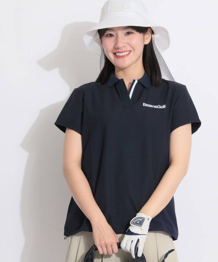 BE 裾ドロスト付きスキッパー半袖プルオーバー