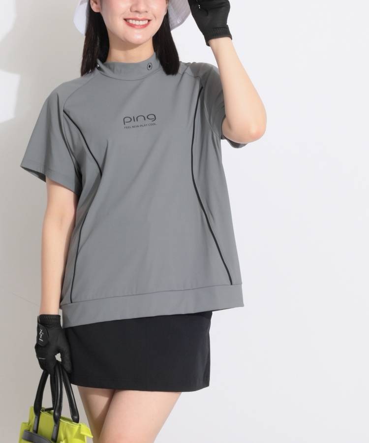 PN 【CP対象品】【接触冷感】パイピングライン半袖モックネックカットソー