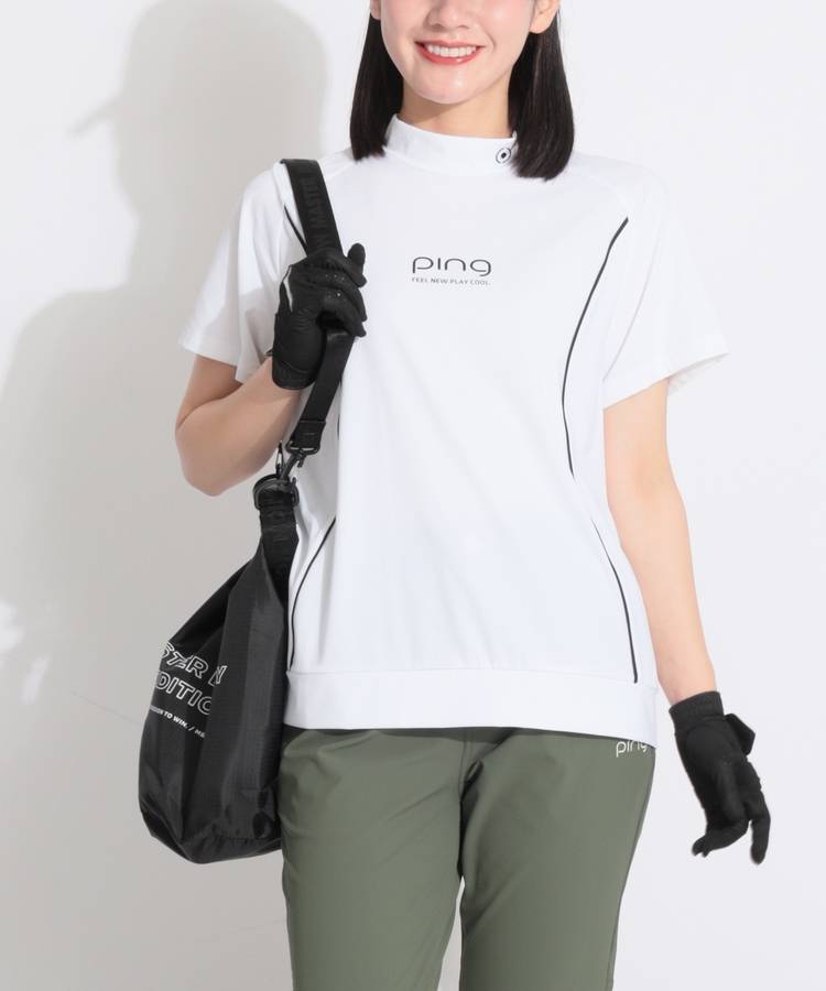 PN 【CP対象品】【接触冷感】パイピングライン半袖モックネックカットソー