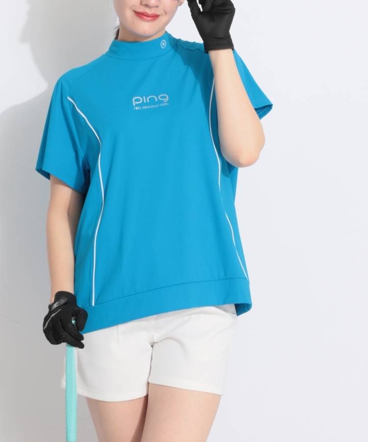 PN 【CP対象品】【接触冷感】パイピングライン半袖モックネックカットソー