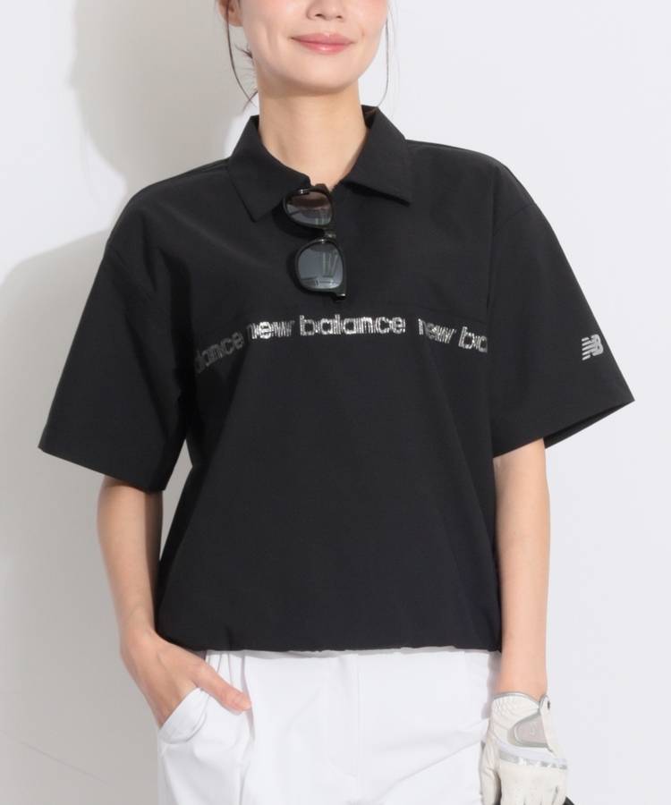 NB 【撥水】ラメロゴラインハーフジップ半袖プルオーバー