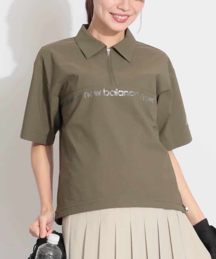 NB 【撥水】ラメロゴラインハーフジップ半袖プルオーバー