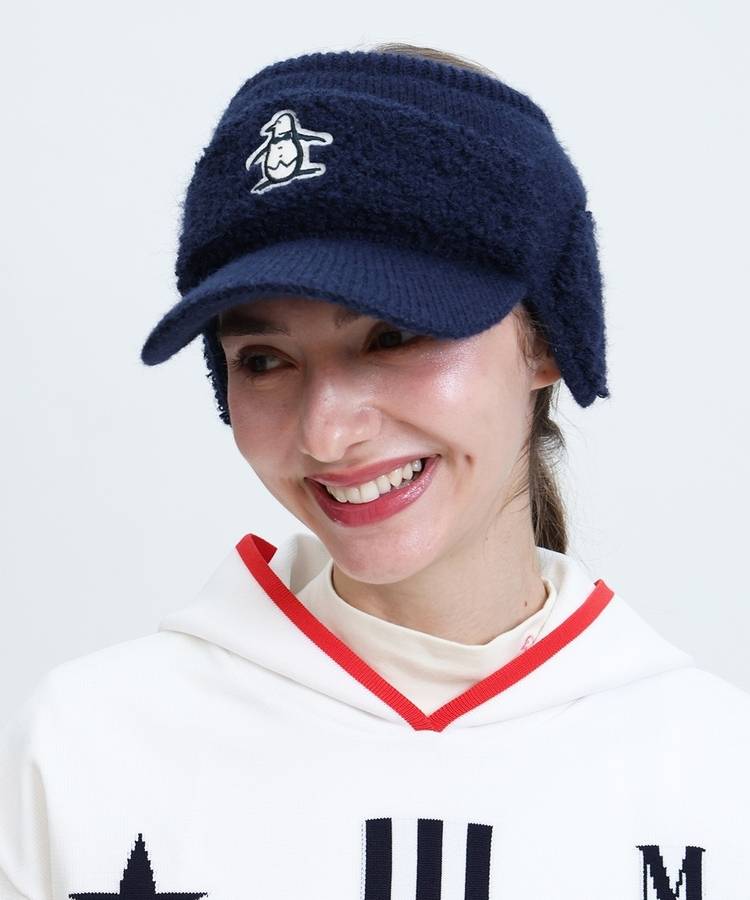 MW 【保温】アイコンワッペン耳当て付ニットサンバイザー