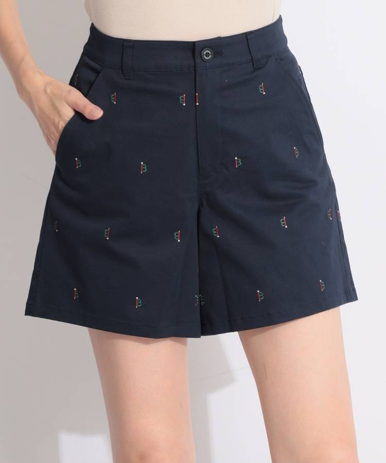 BE 【ストレッチ】アイコンドット柄ツイルショートパンツ