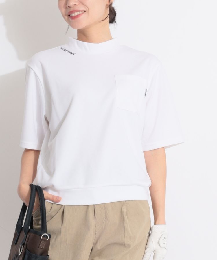 【CP対象品】【吸水速乾UV】ネックロゴラインモックネック半袖カットソー