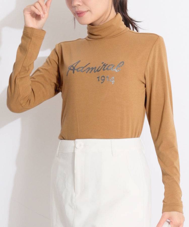 AM 【吸湿発熱】ラメプリントスムースタートルネックカットソー