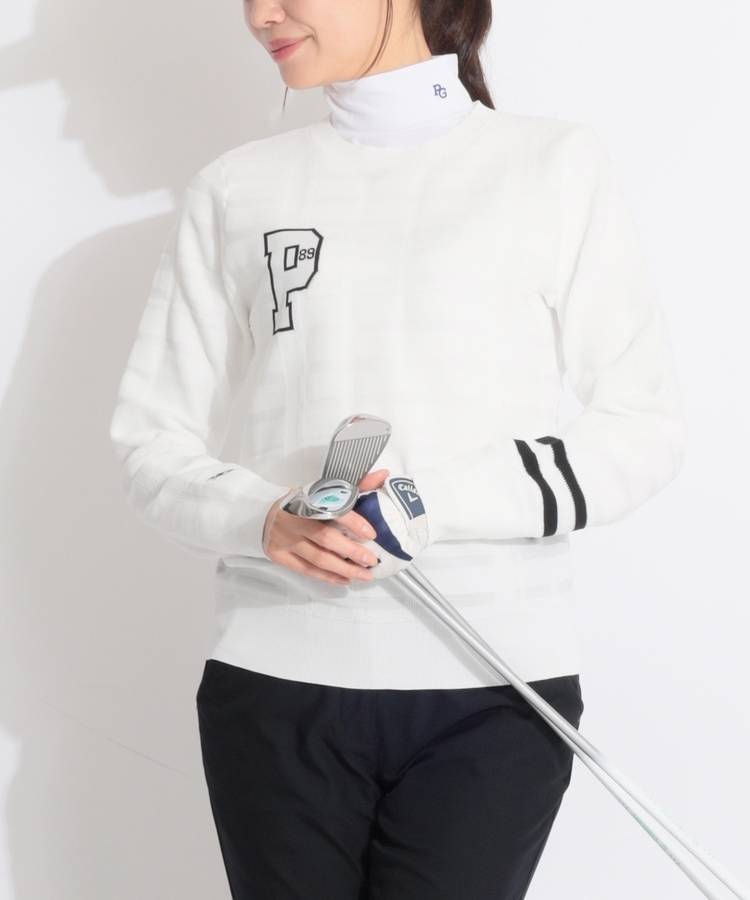 PG Pロゴチェック柄ジャガードクルーネックニット