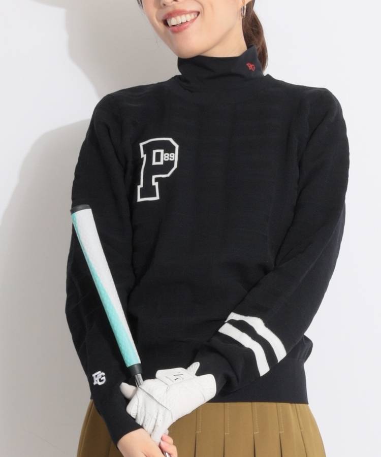 PG Pロゴチェック柄ジャガードクルーネックニット