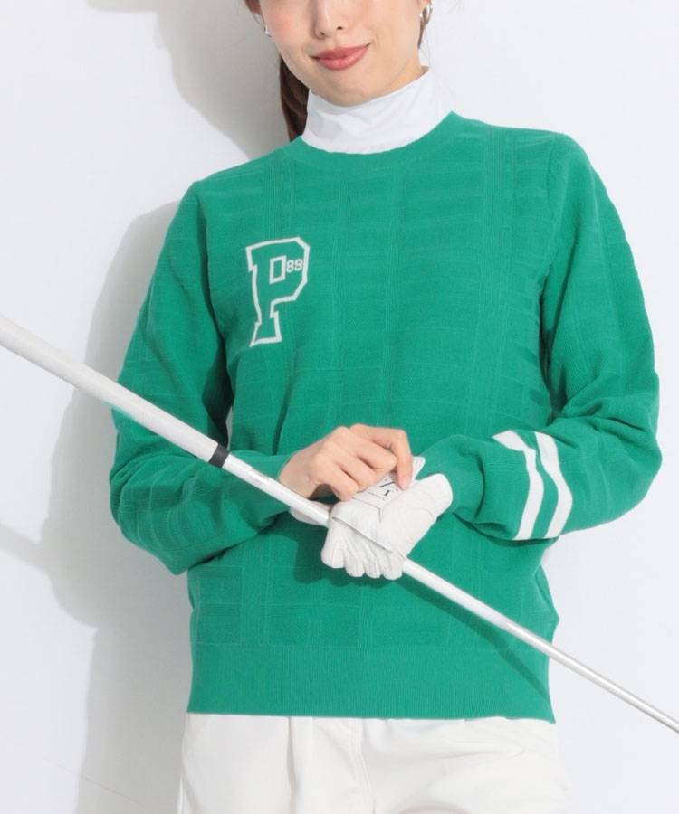 PG Pロゴチェック柄ジャガードクルーネックニット
