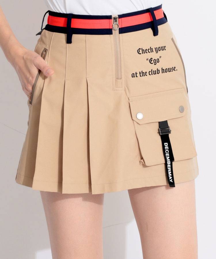 DM 一体型ぺチパンツ付ウエストラインプリーツ切替スカート