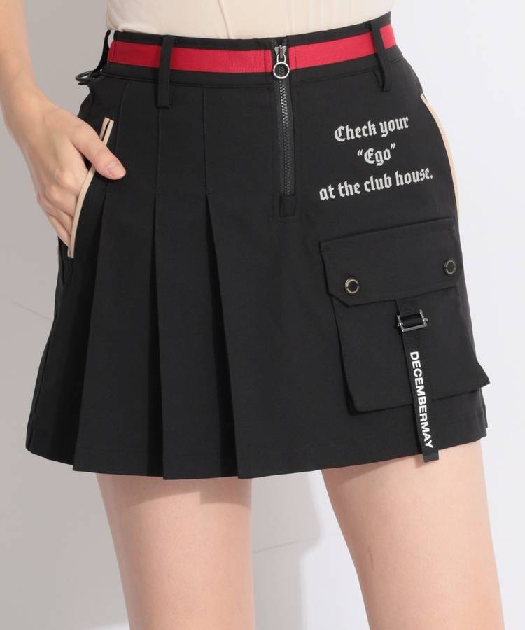DM 一体型ぺチパンツ付ウエストラインプリーツ切替スカート