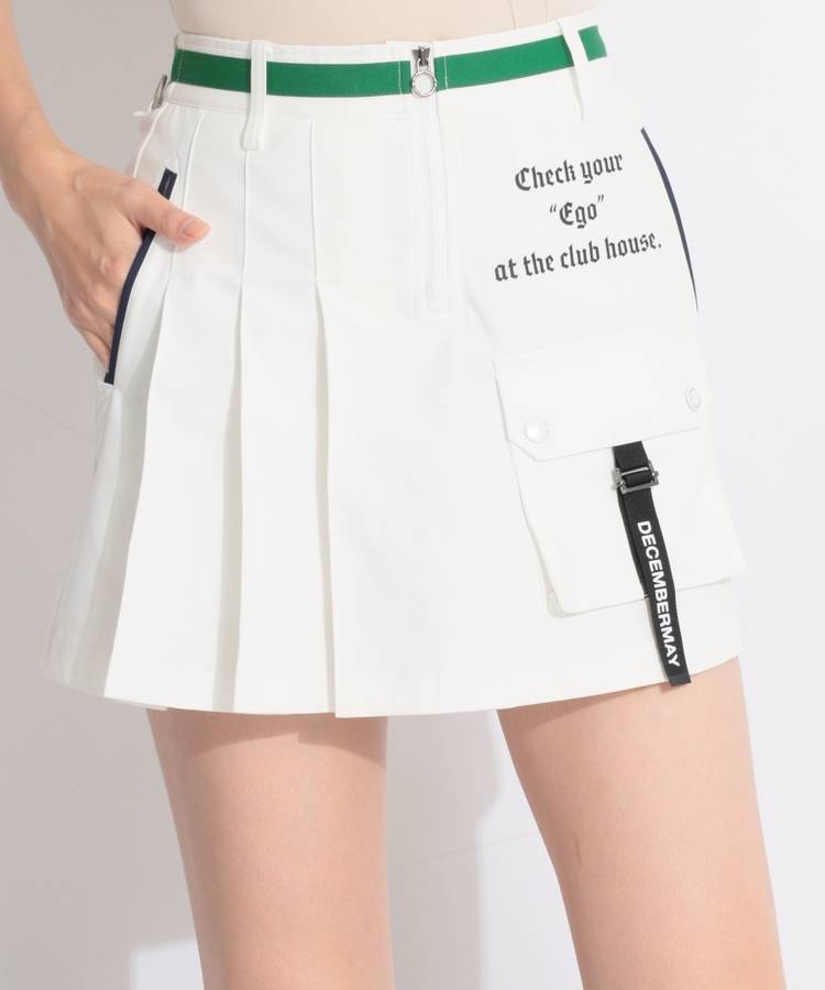 DM 一体型ぺチパンツ付ウエストラインプリーツ切替スカート