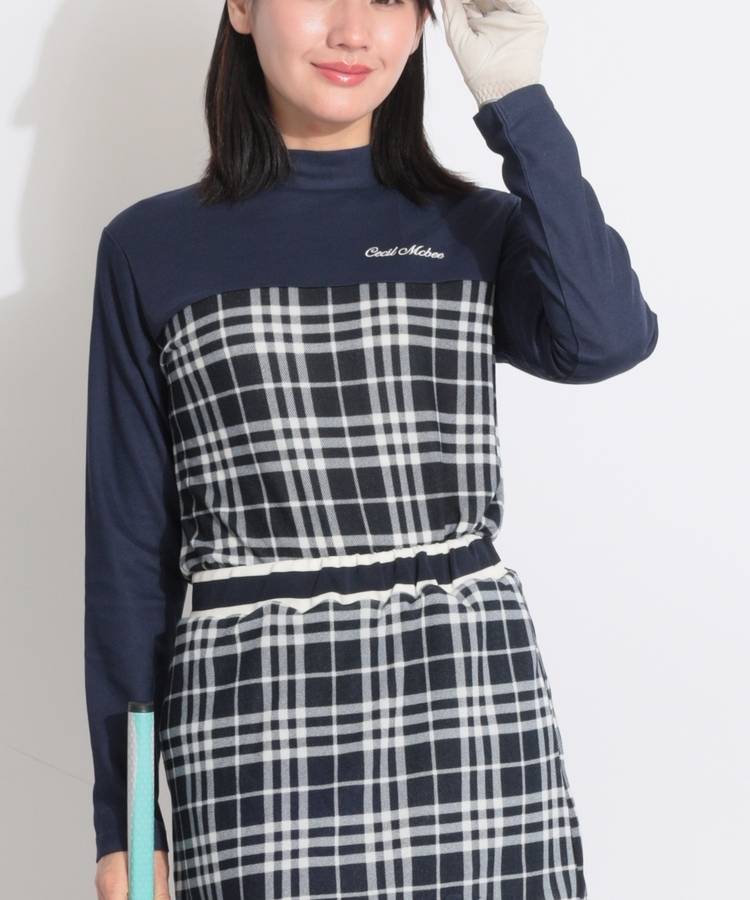 CC チェック切替モックネック長袖カットソー
