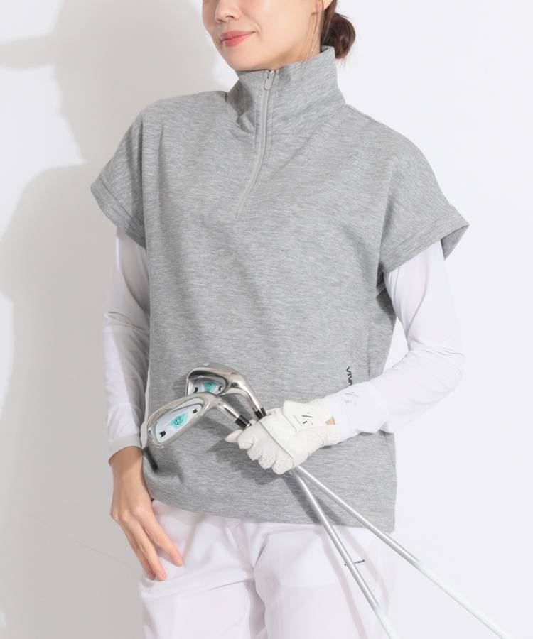 VH スタンドネックハーフジップポンチ半袖プルオーバー