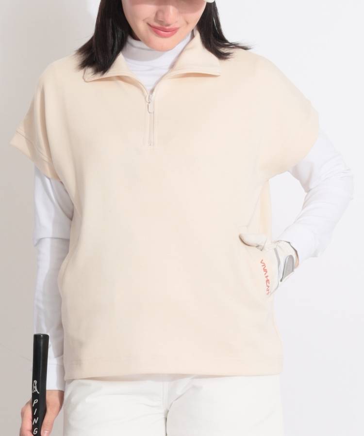 VH スタンドネックハーフジップポンチ半袖プルオーバー