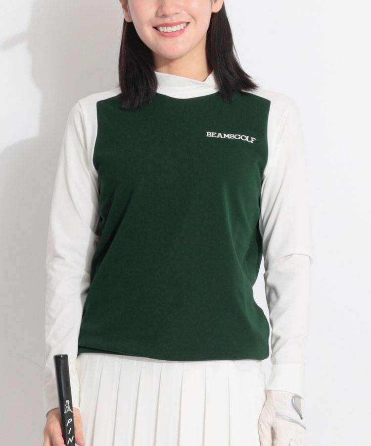 BE 【ストレッチ】異素材切替モックネック長袖カットソー