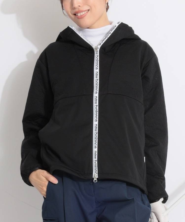 NB 【防風/保温】バックプリント千鳥キルトフーディジャケット