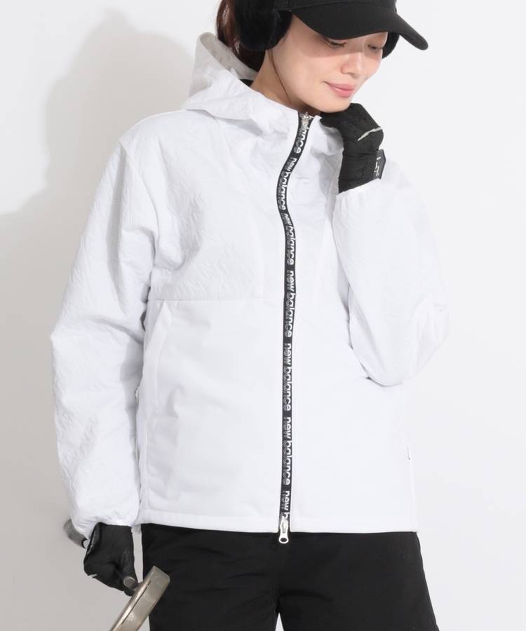 NB 【防風/保温】バックプリント千鳥キルトフーディジャケット