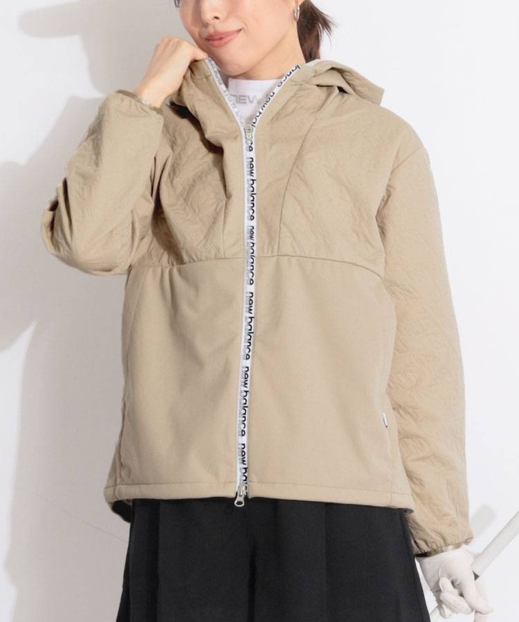 NB 【防風/保温】バックプリント千鳥キルトフーディジャケット