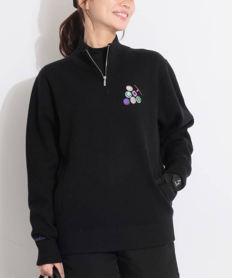 DC 【ユニセックス】グレープ刺繍ハーフジップニットプルオーバー