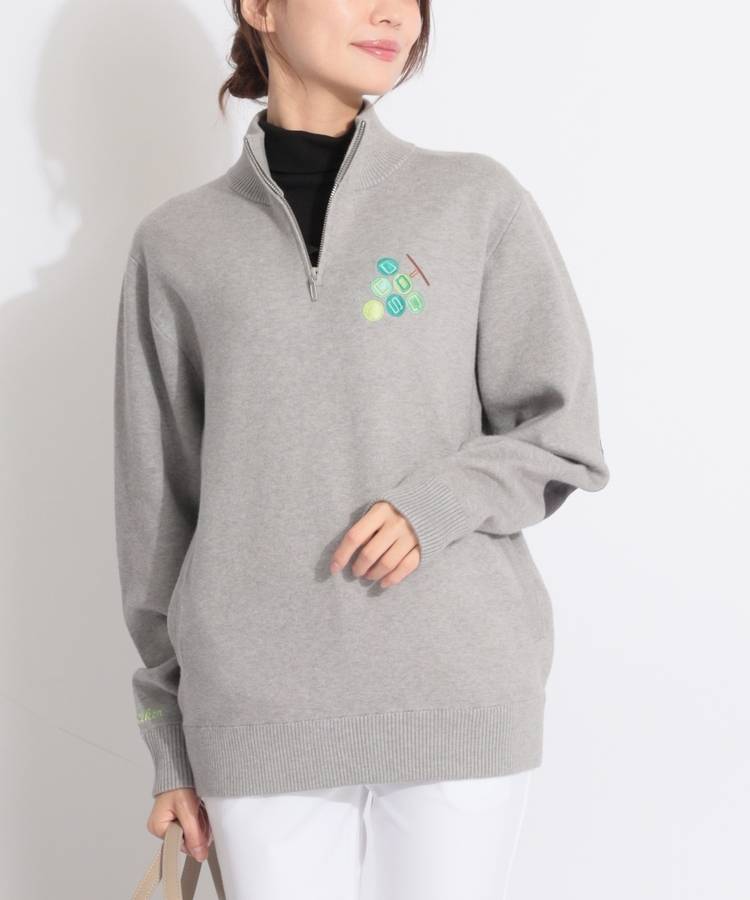 DC 【ユニセックス】グレープ刺繍ハーフジップニットプルオーバー