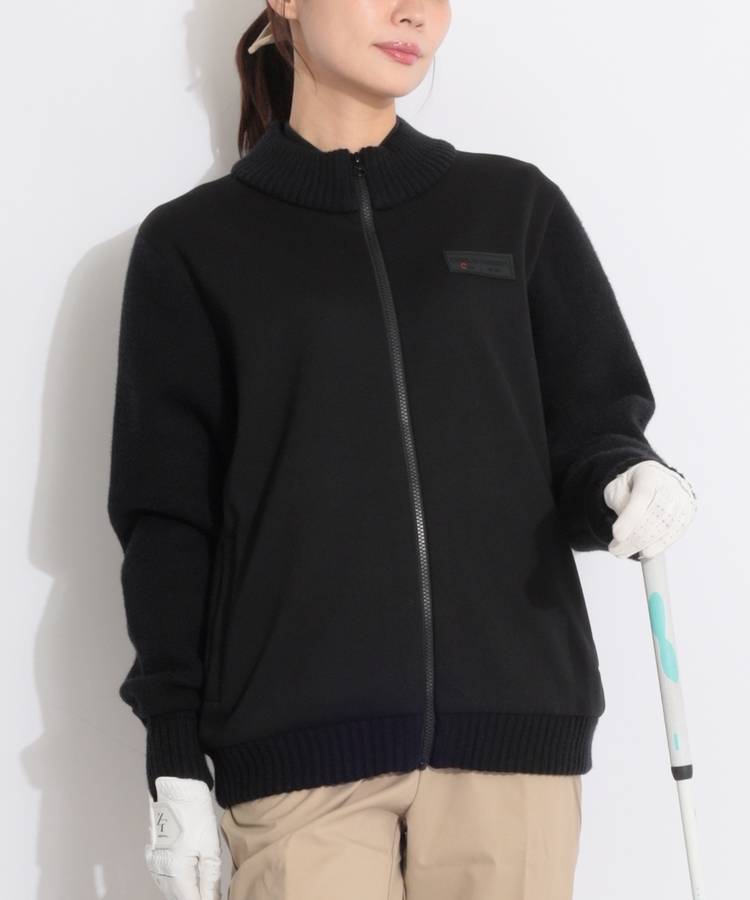 DC 【ユニセックス】バックロゴ刺繍ニット切替スエードブルゾン