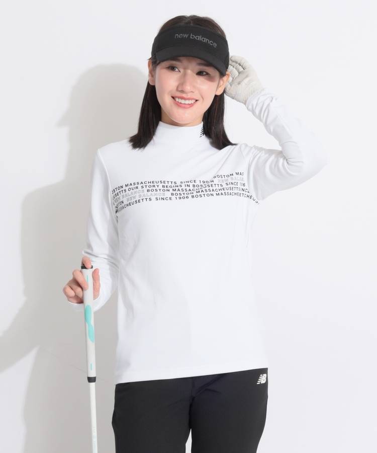 NB 【発熱保温】ロゴボーダー裏起毛モックネック長袖カットソー