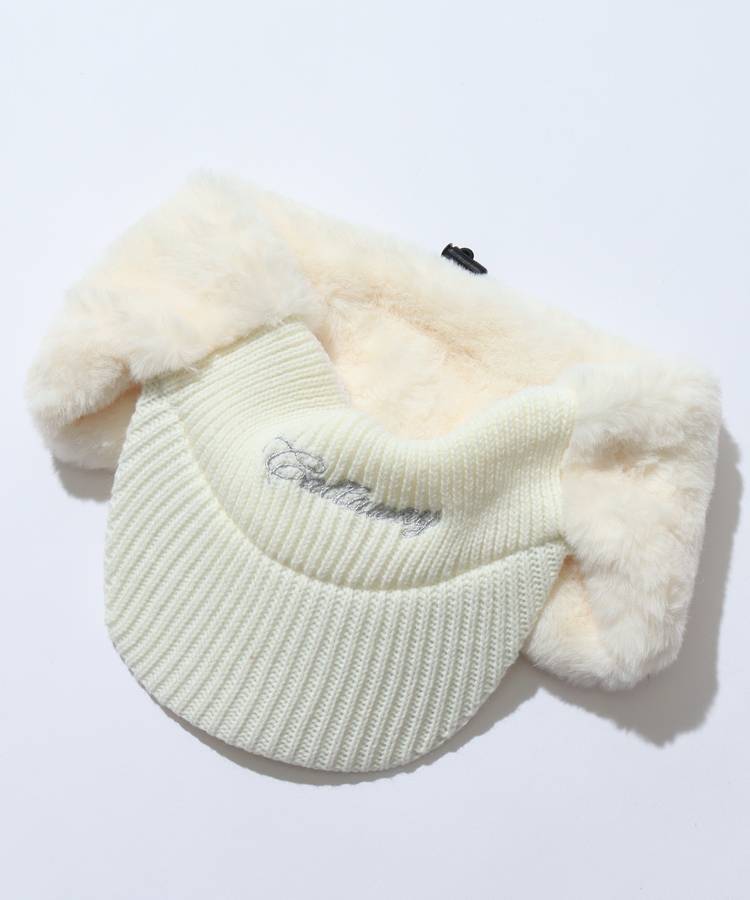 CA イヤーマフ一体型ロゴ刺繍ニットサンバイザー