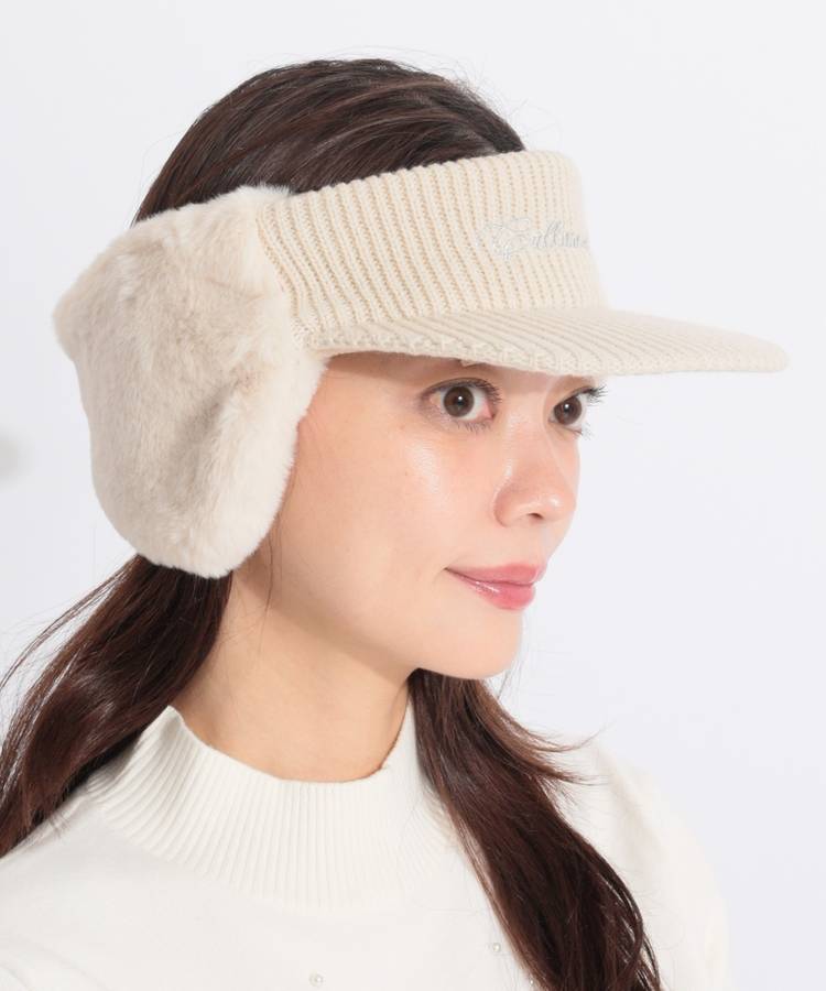CA イヤーマフ一体型ロゴ刺繍ニットサンバイザー