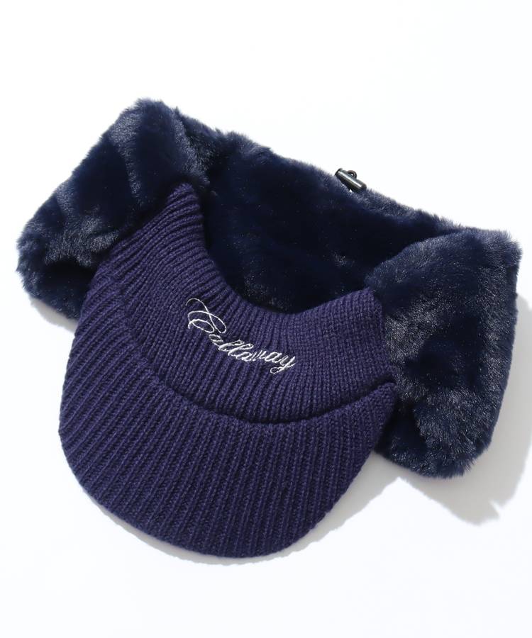 CA イヤーマフ一体型ロゴ刺繍ニットサンバイザー
