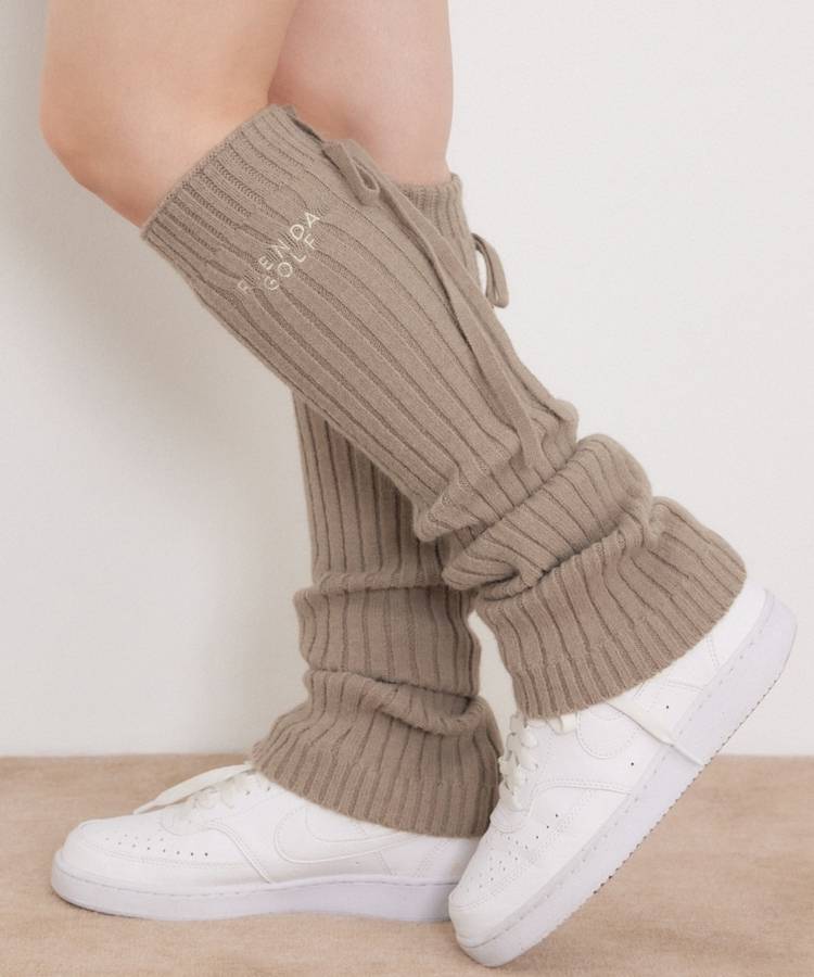 RI リボン付きニットレッグウォーマー
