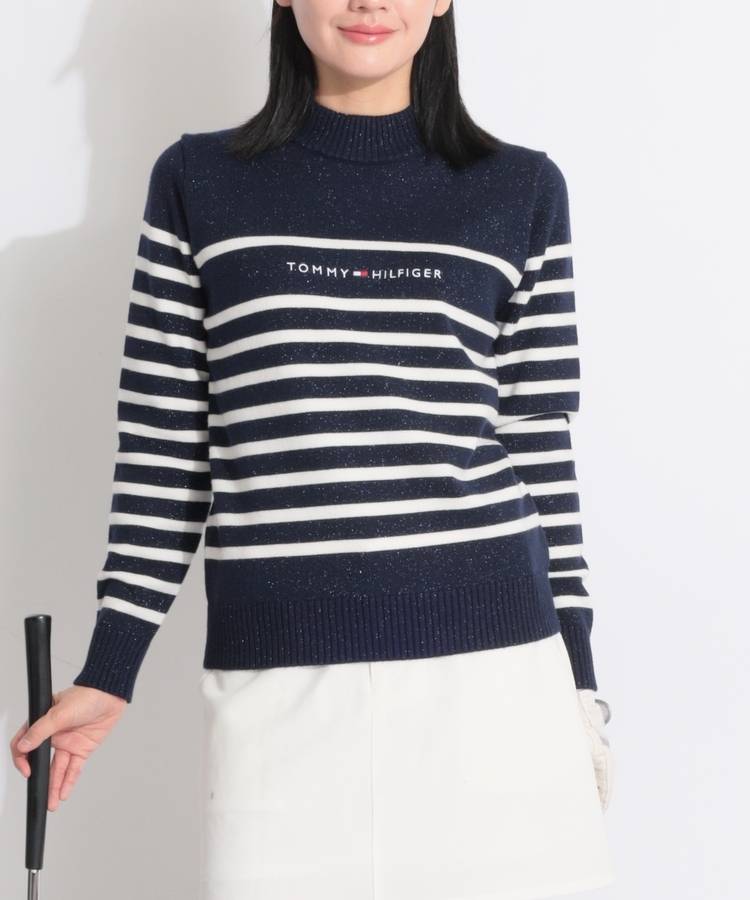TH ロゴ刺繍ラメモールボトルネックニット