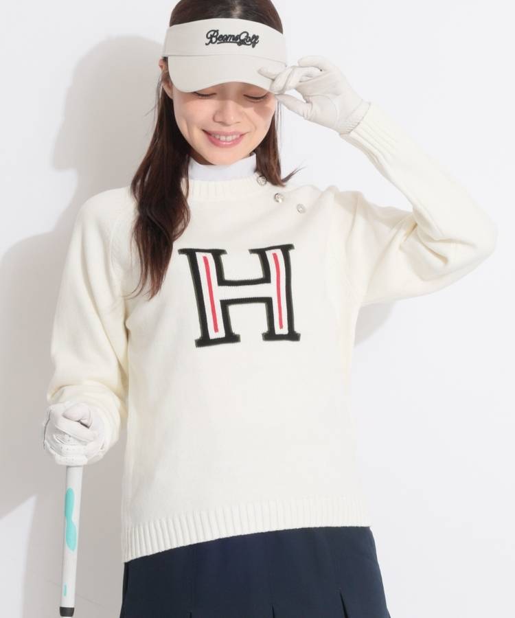 TH ボタン切替ビッグアイコンクルーネックニット