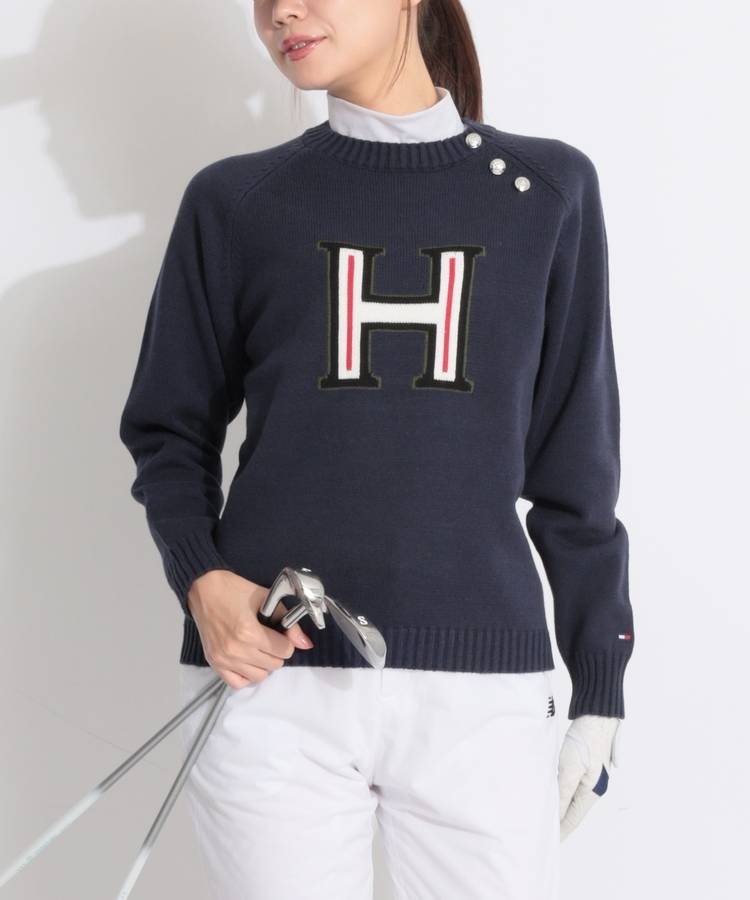 TH ボタン切替ビッグアイコンクルーネックニット
