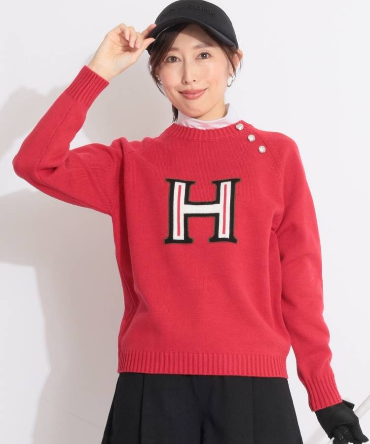 TH ボタン切替ビッグアイコンクルーネックニット