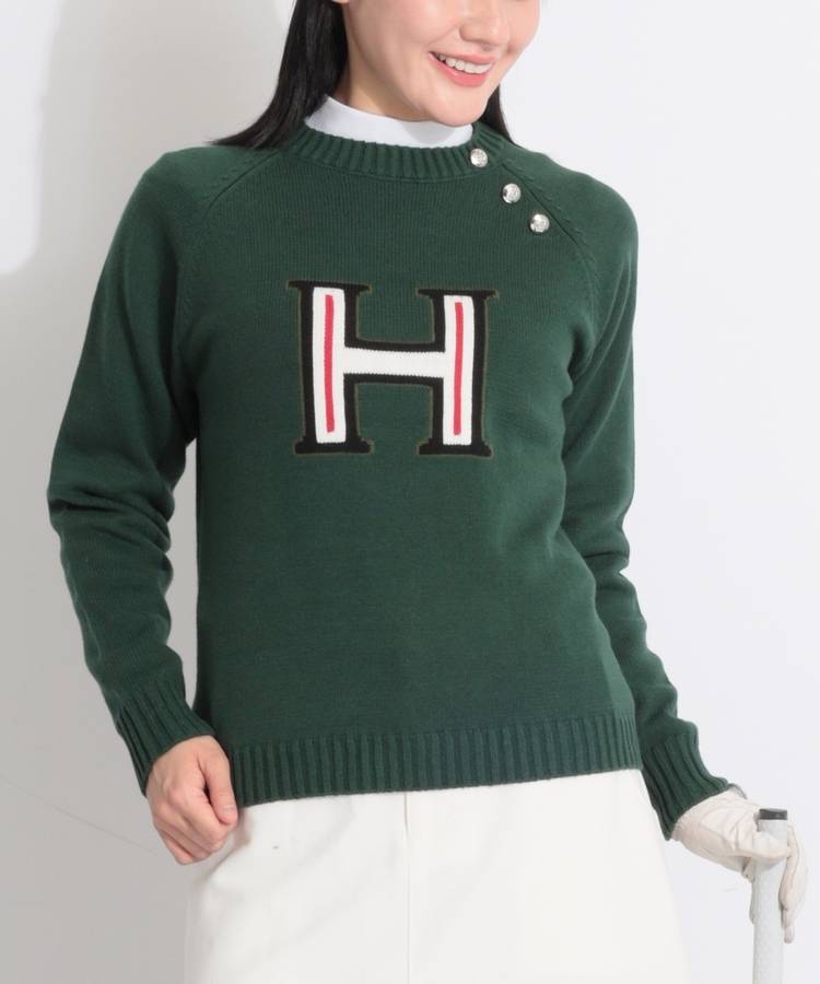 TH ボタン切替ビッグアイコンクルーネックニット