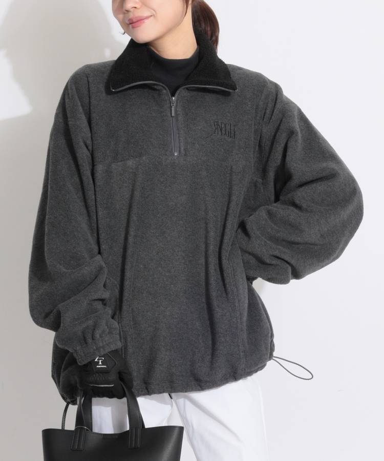 RI 【オーバーサイズ】裏メッシュハーフジップフリースプルオーバー