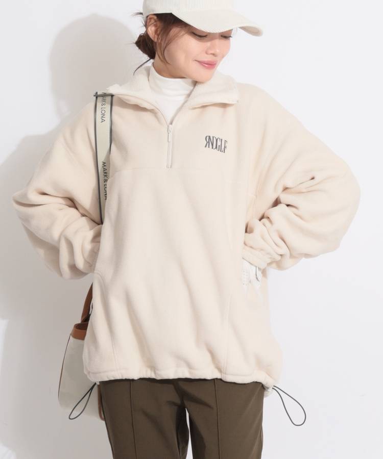 RI 【オーバーサイズ】裏メッシュハーフジップフリースプルオーバー