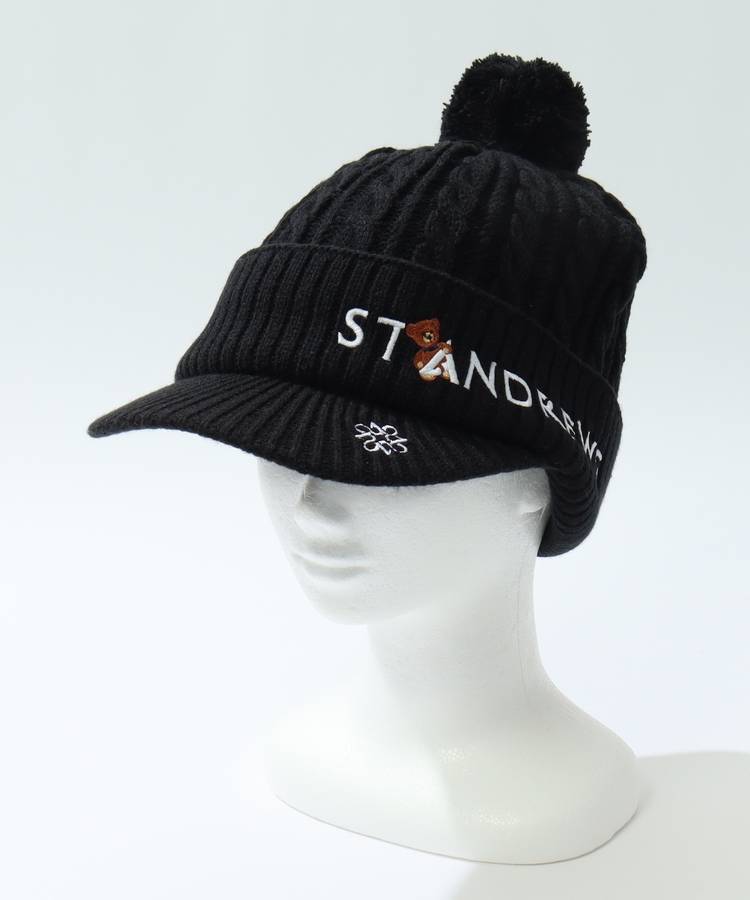 SA ポンポン付きテディベアロゴ刺繍ニットキャップ