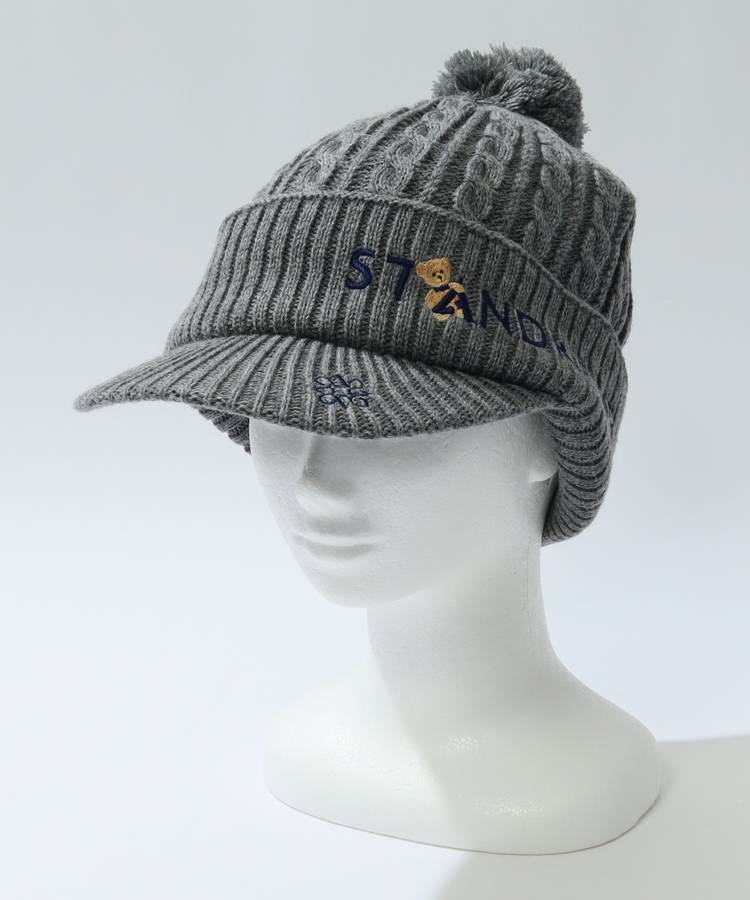 SA ポンポン付きテディベアロゴ刺繍ニットキャップ