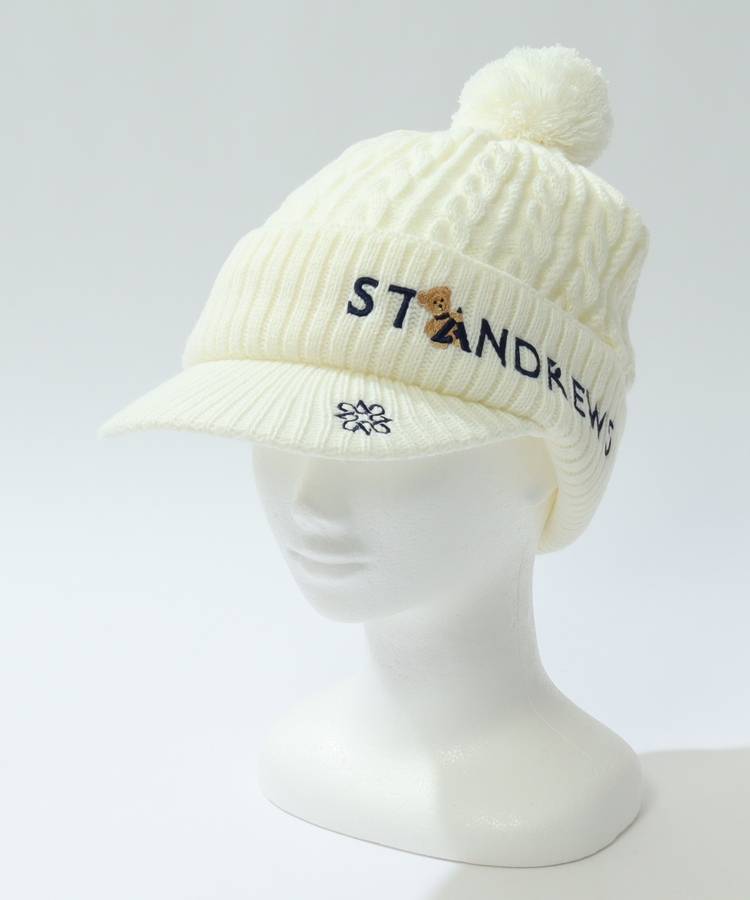 SA ポンポン付きテディベアロゴ刺繍ニットキャップ