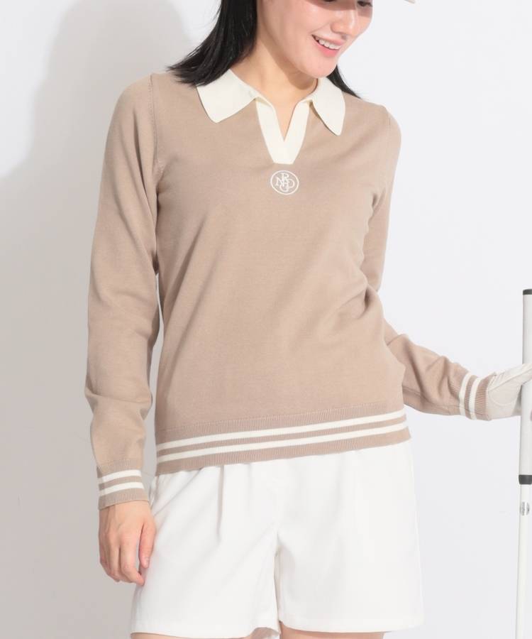RI サークルロゴ刺繍バイカラー切替スキッパーニット