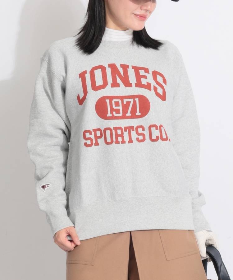 BE 【JONES×Champion】ロゴプリント裏起毛スウェットプルオーバー