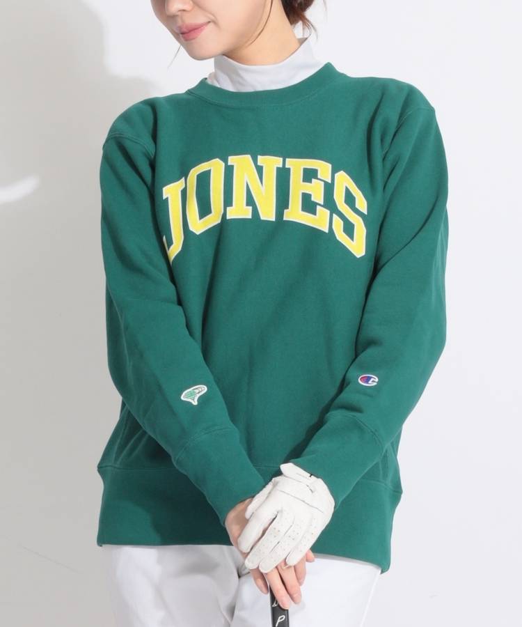 BE 【JONES×Champion】ロゴプリント裏起毛スウェットプルオーバー