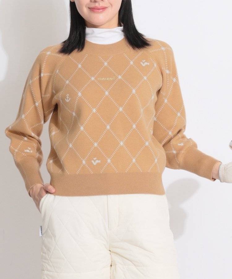 VH ダイヤ柄ジャガードモックネックニット