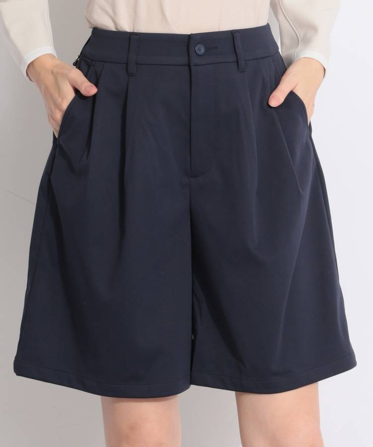 BR 【防風/透湿】ツータックワイドハーフパンツ